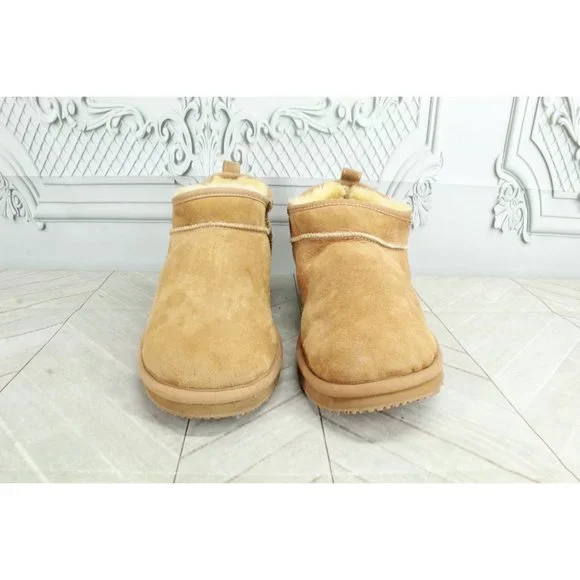 LL Bean Brown Suede Wicked Good Shearling Lined Ankle Boots Slippers 8 M - Picture 4 of 9